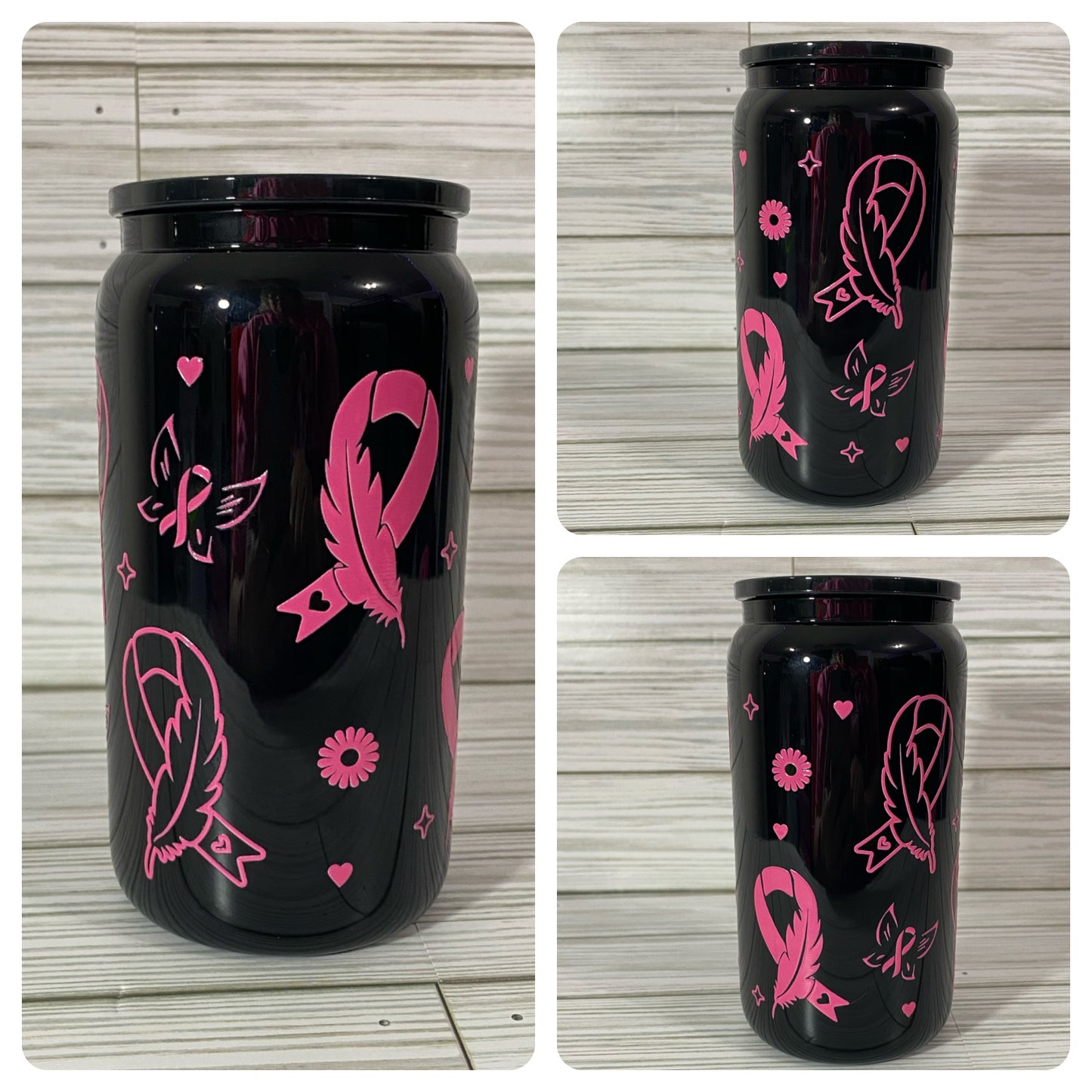 Black Glass Pink Ribbon