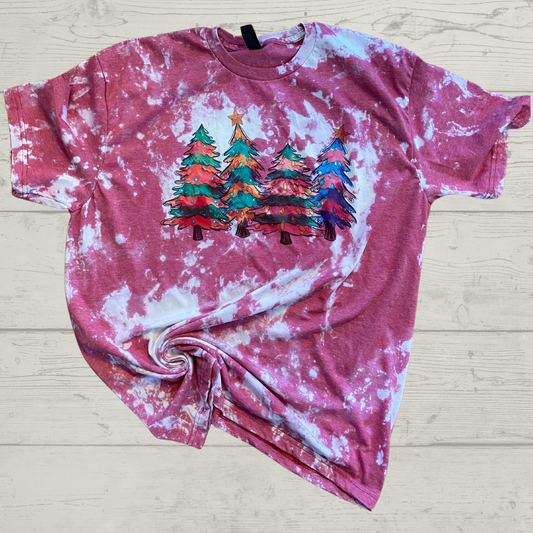 Christmas Tree Pink Bleached T-shirt