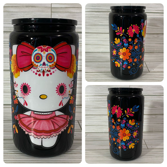 Black Glass Can Day Of The Dead Kitty